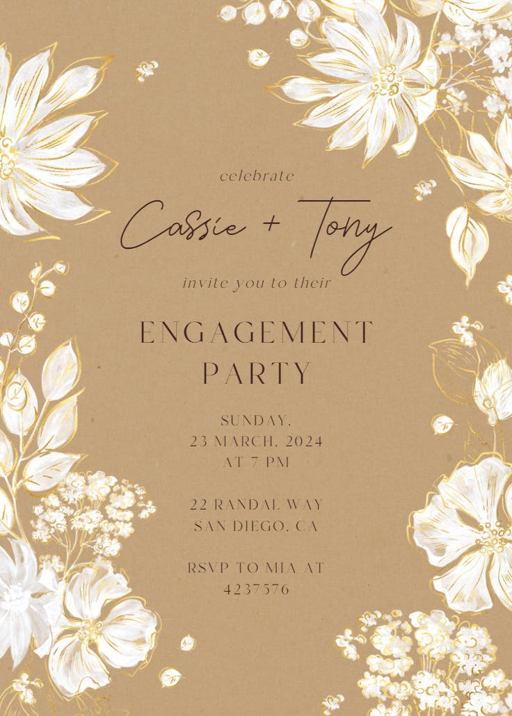 White petals - engagement party invitation